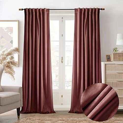 DriftAway Velvet Blackout Curtains Rose Room Darkening Curtains 84 Inches Long 2 Panel Set Super Soft Luxury Thermal Insulated Drapes for Living Room Back Tab and Rod Pocket Dusty Rose 52 inch Wide
