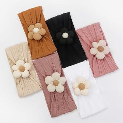6 Pcs Handmade Flower Baby Headbands Super Stretchy Soft Knot Headbands Nylon Toddler Hairband Accessories for Newborn and Toddler Kids（2024 NEW）