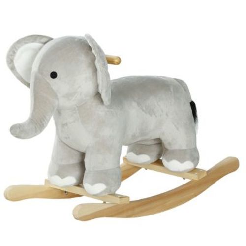 Ruvalino Baby Bouncers and Rockers Toddler Kid Chair Plush Elephant Rocking Horse Toy for Playroom Living Room, Gray, 25.4"*12.2"*20.5"