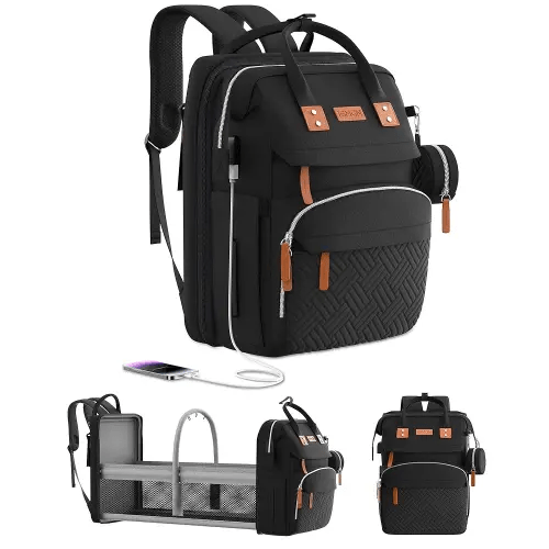 Diaper Bag Backpack with Changing Station, Large Diaper Bag, Baby Bag, Multifunctional Diaper Bag, Black