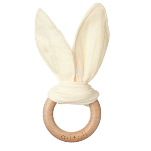 Crinkle Bunny Ears Wooden Teether