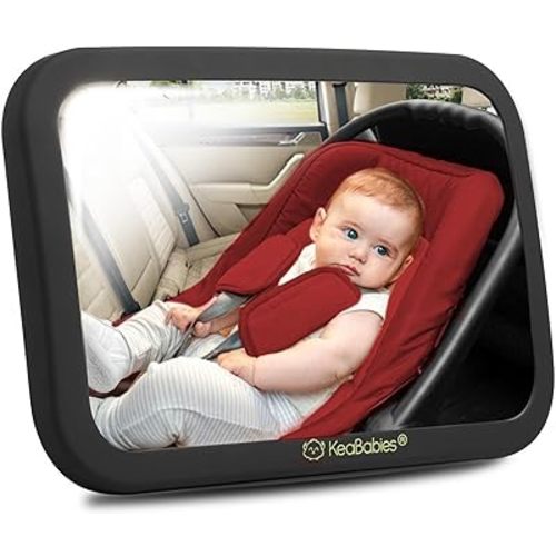 Large Shatterproof Baby Car Mirror - Safety Baby Car Seat Mirror - Baby Car Mirror for Back Seat Rear Facing Infant - Carseat Mirrors - Fully Assembled Baby Mirror For Car (Sleek Black)