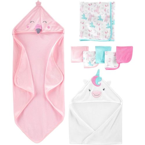 Simple Joys by Carter's Unisex Babies' 8-Piece Towel and Washcloth Set, Multipacks - One Size - Pink Flamingo/White Unicorn