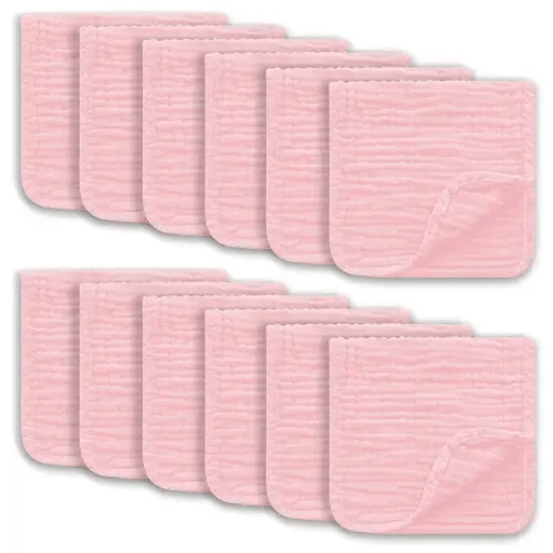 Muslin Burp Cloths Large 100% Cotton Hand Washcloths for Boys & Girls, Baby Essentials Extra Absorbent and Soft Burping Rags for Newborn Registry (Pink, 12-Pack, 20" X10")