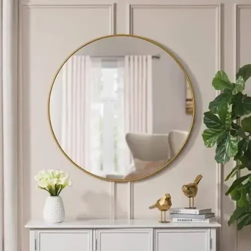 Extra Large Round Gold Classic Accent Mirror