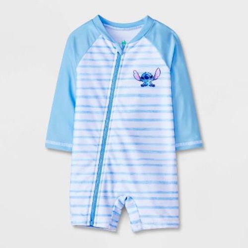 Baby Boys' Disney Stitch Full Zip Long Sleeve Rash Guard Unisuit - Blue 9M
