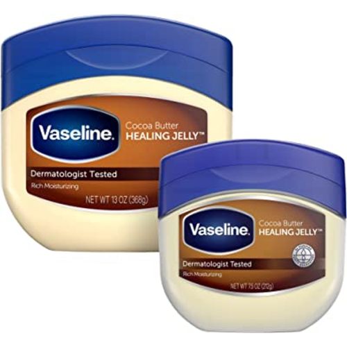 Vaseline Rich Moisturizing Cocoa Butter Healing Jelly, Dermatologist Tested, Nourishing Cocoa Butter, Moisturizes and Relieves Dull, Dry Skin, Soothing & Gentle, 13 oz and 7.5 oz, Pack of 2 with box