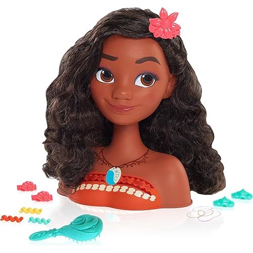 Disney Princess Moana Styling Head with Accessories, 14-pieces, Black Hair, Brown Eyes, Kids Toys for Ages 3 Up by Just Play