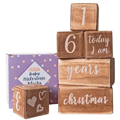 Baby Monthly Milestone Blocks for Baby Boy, USA Certified Safe Month Baby Milestone Blocks, Age Blocks for Nursery Decor, Best Baby Gifts for Baby Shower, Newborn Photography Props Social Media