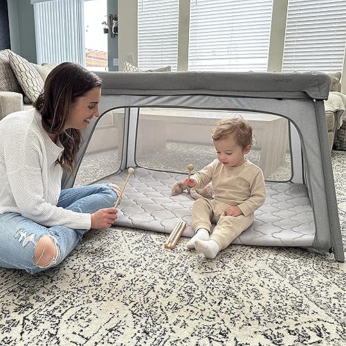 Newton Baby Travel Crib and Play Yard - 2023 Model | 100% Breathable & Washable Portable Playpen | Largest-in-Class with Travel Bag & Sheet + Optional Bassinet