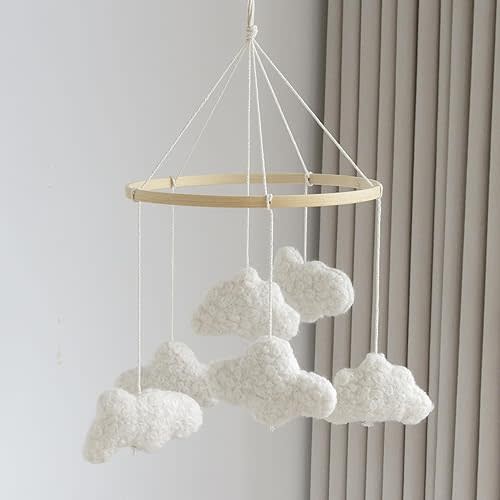 Cloud Mobile for Crib Boho Baby Mobile for Crib Bassinet Boucle Cloud Crib Mobile for Girls Boys Neutral Nursery Mobiles