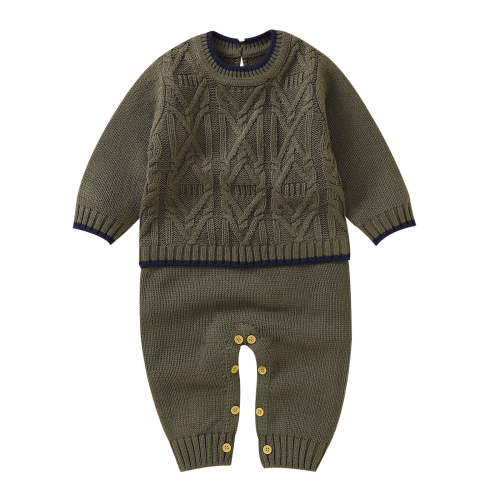 UFOUND Baby Cable Knit Splice Romper Cotton Long Sleeve Boys Girls Sweater Clothes Baby Jumpsuit O-Neck Toddler Onesie Cozy