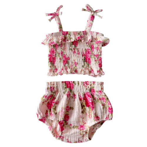 Muslin Smocked Ruffle Top & Bloomer, Country Daydream