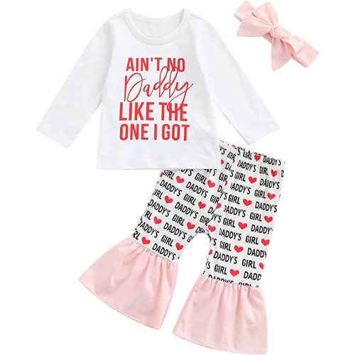 Amazon.com: Newborn Baby Girls Valentine's Day Outfits Daddy's Little Valentine Romper Heart Flared Pants Headband Set: Clothing, Shoes & Jewelry