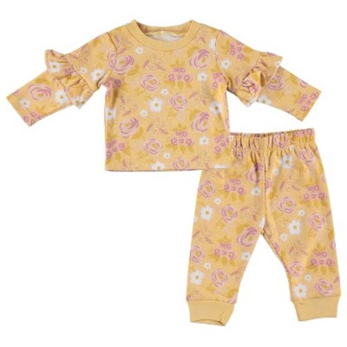 Chick Pea Baby Girl Layette Long Sleeve Newborn Onesie and Pants Jogger Set, Color: Adorable daisey, Size: 0-3 months