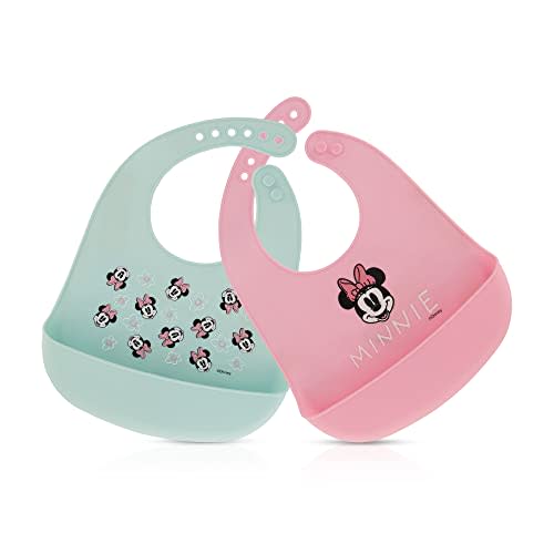 Disney 2-Pack Unisex Baby & Toddler Silicone Bibs with Food Catcher, Soft Waterproof Feeding Accessories