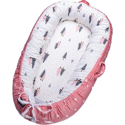Infant Support Cushions | Baby Lounger | Organic Cotton Infant Lounger | Reversible, Adjustable & Portable Floor Lounger | Supervised Use | Soft, Breathable, Washable Cover (Pink)