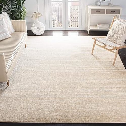 SAFAVIEH Adirondack Collection Area Rug - 8' Square, Champagne & Cream, Modern Ombre Design, Non-Shedding & Easy Care, Ideal for High Traffic Areas in Living Room, Bedroom (ADR113W)