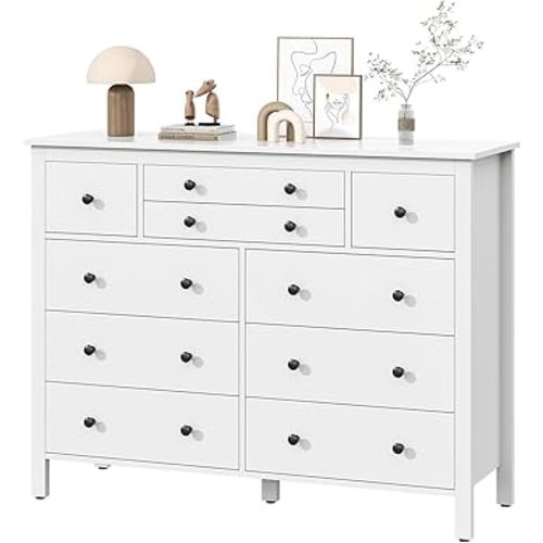 10 Drawer Large Nursery White Dresser for Bedroom, Long Chest of Drawers with Deep Drawers, Modern Wooden Storage Dresser
