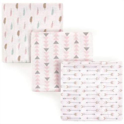 Luvable Friends Baby Girl Cotton Flannel Receiving Blankets, Girl Feathers 3-pack, One Size