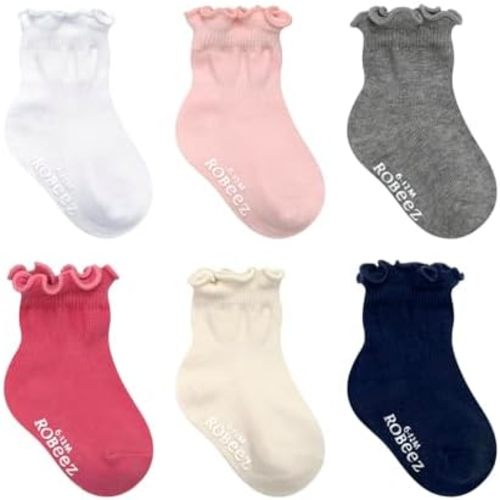 Robeez Baby Boys & Girls Unisex Slip-Resistant Crew Socks for Infant and Toddler, 6 Pairs, 0-24 Months