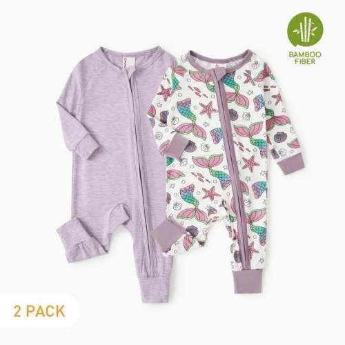 PatPat Bamboo Baby Pajamas Baby Girl Gifts Snug Fit Zipper Long-Sleeved Baby Onesies Sleepwear,2Pack,0-24 Months