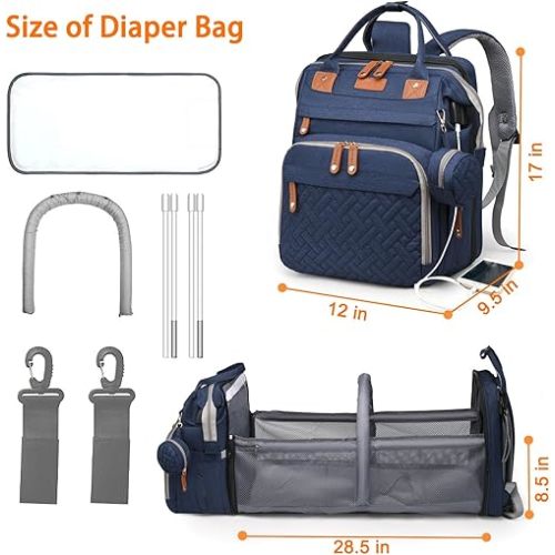 Baby Diaper Bags with Changing Station, Waterproof Diaper Bag Backpack for Moms Dads with USB Charging Port, Baby Shower Gifts, Large Capacity diaper backpack, Blue