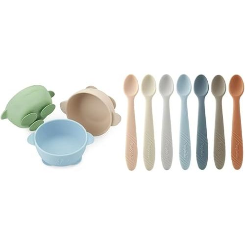 PandaEar 3 Pack Baby Bowls & 7 Pack Silicone Baby Feeding Spoons