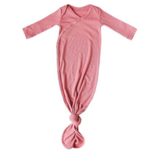 Rib Knit Newborn Knotted Gown - Rosewood