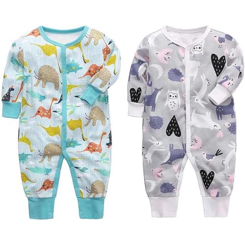 2-Pack Cotton Footless Long Sleeve Romper Jumpsuit Sleep and Play
