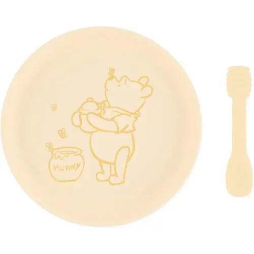 Bumkins Disney Baby and Toddler Plate and Spoon Set, Silicone Dish for Babies and Kids, Baby Led Weaning, Children Feeding Supplies, Microwave Safe, Platinum Silicone, Ages 6 Months, Winnie the Pooh