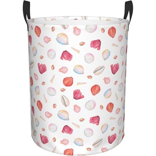 Red Coral And Scallop Seashell Waterproof Foldable Laundry Hamper,Dirty Clothes Laundry Basket,Storage Organizer For Toy Collection- Medium