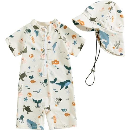 Hnyenmcko Infant Baby Boy Girls Rash Guard Swimsuit Short Sleeve Zipper Bathing Suit Toddler One Piece Swimwear Sunsuit