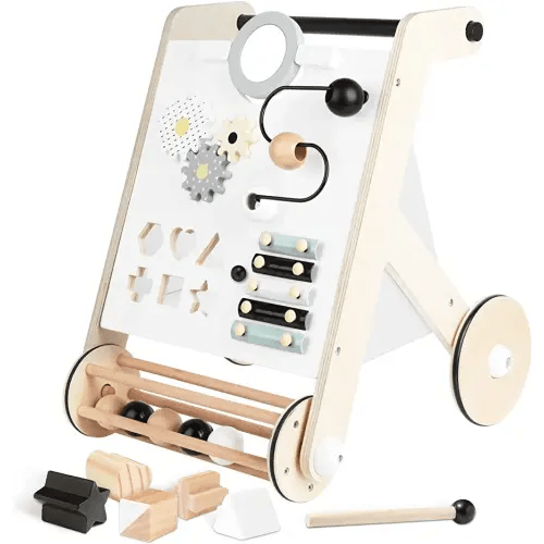 Asweets Wooden Baby Walker Push and Pull Learning Activity Walker with Roller for Boys and Girls Stand Learning Walker Toddler Toy