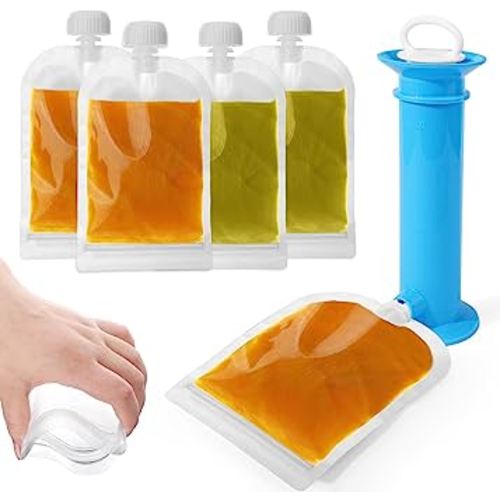 Reusable Baby Food Pouches Filler Kit with 4pcs Reusable Pouches for Toddlers Baby(Clear)