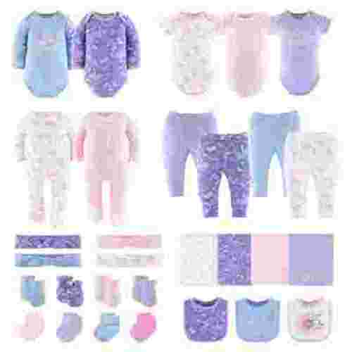 The Peanutshell Newborn Layette Gift Set for Girls, Purple Pink Butterfly, 30 Essential Pieces, 0-3 Months