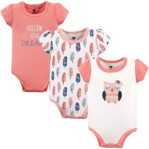 Hudson Baby Infant Girl Cotton Bodysuits 3pk, Boho Owl, 0-3 Months