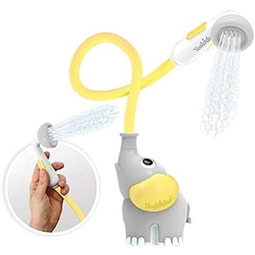 Yookidoo Baby Bath Shower Head - Elephant Water Pump with Trunk Spout Rinser - Control Water Flow from 2 Knobs for Maximum Fun in Tub or Sink for Newborn Babies (Yellow)