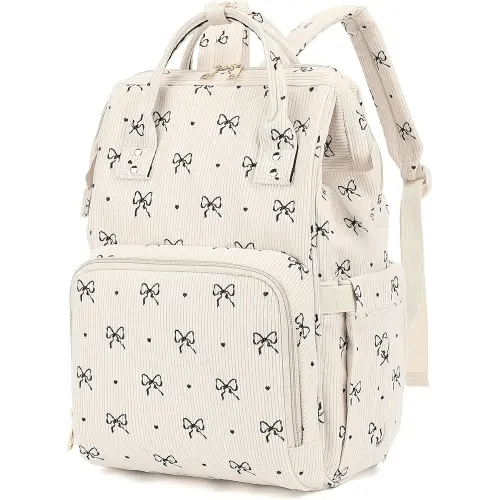 Dezcrab Baby Diaper Bag Backpack for Mom, Large Capacity Travel Nappy Bag for Boys & Girls with Stroller Straps (Corduroy Bow Tie)
