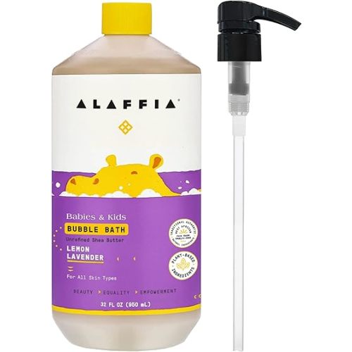 Alaffia Babies & Kids Bubble Bath, Lemon Lavender, Pump Included – Gentle Cleanser with Raw Shea Butter and Lemon Balm, 32 Fl Oz