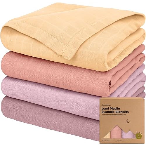 4-Pack Muslin Swaddle Blankets for Baby Boys, Girls - Organic Baby Blankets for Girl, Boy, Baby Swaddle Blanket Unisex, Receiving Blankets, Swaddles for Newborns, Newborn Baby Essentials (Lavender)