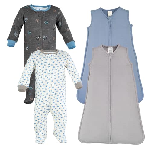 Little Peaches 4Pc Comfy Cozy Set - 2 Sleep Sack & 2 Footed Pajamas, Super Soft Baby Clothes, Wearable Blanket