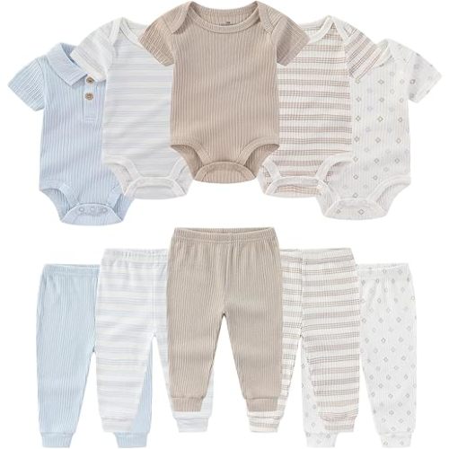 Baby Bodysuit and Pant Set Summer Ribbed Mix Match Infant Boy Girl Clothes Outfits