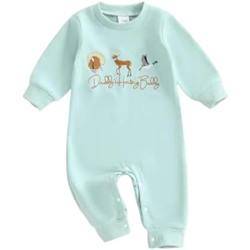 Baby Boy Hunting Clothes Mallard Duck Truck Embroidered Crew Neck Long Sleeve Dog Romper One Piece Jumpsuit