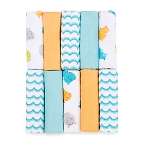 Just Bath by Just Born™ Love to Bathe 10-Pack Hippo Washcloth in Aqua/Orange