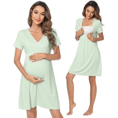 WiWi Soft Viscose from Bamboo 3 in 1 Maternity/Delivery/Nursing Labor Nightgowns Breastfeeding Sleep Shirt Gowns S-XXL