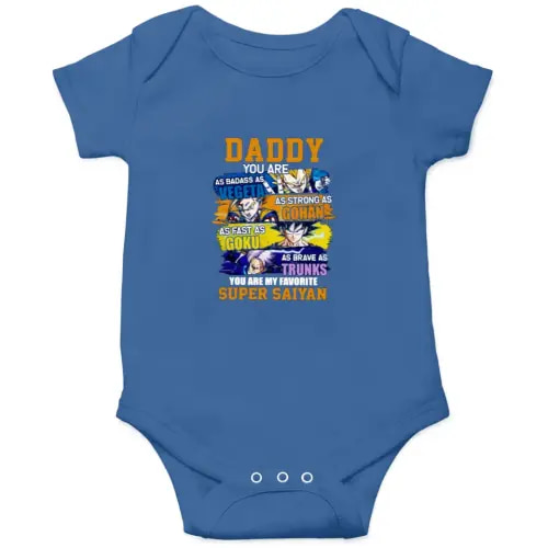 Daddy Super Saiyan Dragon Ball Z Onesies Kids's Short Sleeve Onesie 12M Royal sold by HawkinsMontes | SKU 343291717 | Printerval