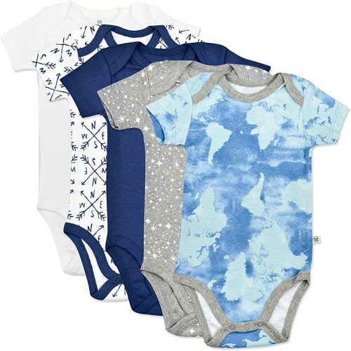 HonestBaby Baby Short Sleeve One-Piece 100% Organic Cotton Bodysuits (5 Pack)