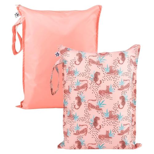 Tiny Twinkle Mess-Proof Waterproof Wet Dry Bag | 2-Pack Reusable Wet Bags for Swimsuits & Baby Clothes | Leakproof Wet Bag for Travel & Diaper Changes for Baby (Leopard)