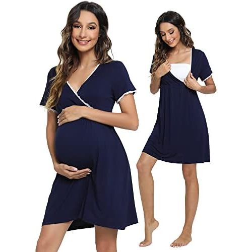WiWi Soft Viscose from Bamboo 3 in 1 Maternity/Delivery/Nursing Labor Nightgowns Breastfeeding Sleep Shirt Gowns S-XXL